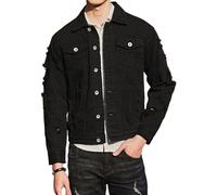 Jeans Jacket for Men Ripped Slim Jean Jacket Trendy Destroyed Distressed Trucker Coat Spring Fall Outfits Black X Large