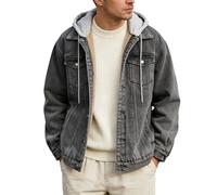 Jeans Jacket for Men Sherpa Lined Denim Jackets Warm Casual Fleece Hoodie Winter Outerwear Gray Heavy X Large