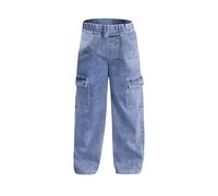 Jeans Jambes Larges pour Fille Wide Leg Fit Jeans Y2K Jambes Larges Baggy Taille Haute Denim Jean Jean de Jazz Danse Décontracté Ample Pantalon Droit Taille Élastique avec Poches 3-14 Ans