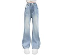 Jeans Large Ado Fille Ete Jean Jambes Larges pour Filles Enfants Droit Taille Haute Élastique Jean Baggy Pantalons Doux Decontracte Pantalon en Denim Taille Haut avec Poches pour 5-14 Ans