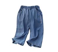 Jeans Large Ado Fille Ete Jean Jambes Larges pour Filles Enfants Droit Taille Haute Élastique Jean Baggy Pantalons Doux Decontracte Pantalon en Denim Taille Haut avec Poches pour 5-12 Ans