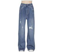 Jeans Large Ado Fille Jean Jambes Larges pour Filles Enfants Droit Taille Haute Élastique Jean Baggy Pantalons Doux Decontracte Jeans Y2K Pantalon en Denim avec Poches Confortable Pantalons Large