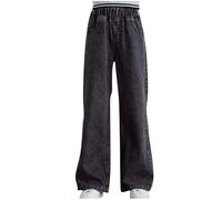 Jeans Large Ado Fille Jean Jambes Larges pour Filles Enfants Droit Taille Haute Élastique Jean Baggy Pantalons Doux Decontracte Jeans Y2K Pantalon en Denim avec Poches Confortable Pantalons Large