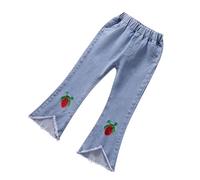 Jeans Large Fille 3-14 ans Jean évasé Jambes Larges pour Fille Enfant Droit Taille Haute Élastique Jean Baggy Pantalons Doux Decontracte Jeans Y2K Pantalon en Denim avec Poches