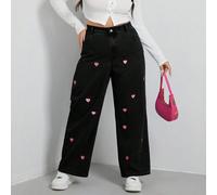 Jeans larges à jambe ample avec broderie en forme de cœur, jeans larges pour filles, jeans larges pour femmes, pantalon en jean à jambe ample 0XL,1XL,2XL,3XL,4XL,5XLGéométriqueJean