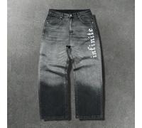 Jeans larges délavés à jambe ample avec lettres gothiques dégradées pour hommes 28,30,32,36,38,34UnicoloreJean