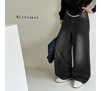 Jeans larges noirs pour fille préadolescente, style mode Y2K vintage cool, streetwear décontracté oversize, simple, basique, confortable et nostalgique, pour la rentrée scolaire, le collège, le port q