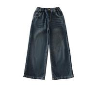 Jeans larges pour enfants, coupe droite, à enfiler, baggy taille haute, avec poches, jean vintage délavé droit avec poches, bleu, 11-12 ans