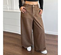 Jeans larges vintage marron ample pour femmes grandes tailles, style rétro old-money, convient pour les vêtements du Nouvel An. 0XL,1XL,2XL,3XL,4XLUnicoloreJean