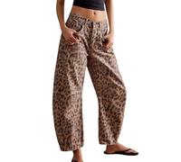 Jeans Leopard Barrel pour femme, jean baril taille moyenne, jean vintage ample à jambe large Y2k Baggy Boy Friend Jeans