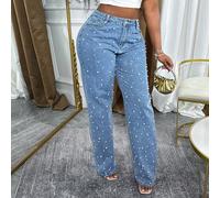 Jeans mi-taille en tissu non-stretch unicolore avec détails de perles - élégant et sexy pour se détendre à la maison L,M,S,XL,XS,XXLBlocs de couleurJean