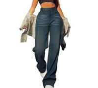 Jeans pour femmes UK, pantalons en jean à jambe large, taille haute, extensible, baggy, contrôle du ventre, coupe droite, jeans décontractés confortables pour petit ami, streetwear Y2K, jean vintage