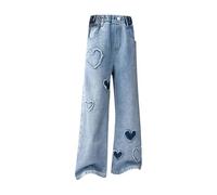 Jeans pour filles - Taille élastique - Jambe large - 4 à 14 ans - Vêtements athlétiques pour filles, bleu, 10-11 ans