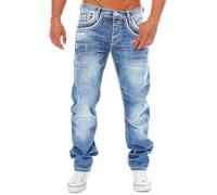 Jeans pour Hommes, de la Mode européenne et américaine, Fermeture éclair Blanche, Pantalon Droit Ample et Ouvert, en détresse, Bleu Clair - XL