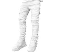 Jeans Skinny déchirés pour Hommes Pantalons en Denim Coupe Slim y2k Goth Harajuku Emo Jeans Pantalon (Blanc,M)