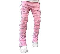 Jeans Skinny déchirés pour Hommes Pantalons en Denim Coupe Slim y2k Goth Harajuku Emo Jeans Pantalon (B02-rose,M)