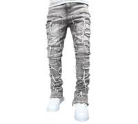 Jeans Skinny déchirés pour Hommes Pantalons en Denim Coupe Slim y2k Goth Harajuku Emo Jeans Pantalon (B01-gris,M)
