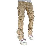 Jeans Skinny déchirés pour Hommes Pantalons en Denim Coupe Slim y2k Goth Harajuku Emo Jeans Pantalon (B02-brun,M)