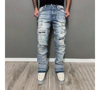 Jeans skinny déchirés stretch pour hommes, jeans à jambe évasée avec ourlet effiloché, en coton avec poches latérales, style casual polyvalent L,M,S,XL,XS,XXSRétroJean