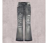 Jeans skinny déchirés stretch pour hommes, jeans à jambe évasée avec ourlet effiloché, en coton avec poches en biais, polyvalents et décontractés L,M,S,XL,XS,XXSUnicoloreJean