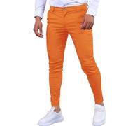 Jeans Slim Casual en Coton pour Hommes Pantalon en Jean Taille Moyenne élastique Jeans Skinny colorés Confortables en Jean (Couleur Orange,L)