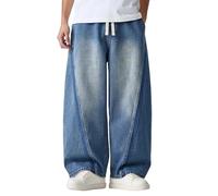 Jeans Slim Homme,Pantalon Homme Cargo,Pantalon Denim délavé Ample avec Cordon de Serrage réglable pour Un Confort Quotidien et Un Style Moderne prêt à être en Toutes Saisons (Dark Blue, XXXXL)