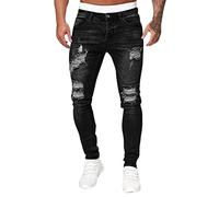 Jeans Slim pour Homme Skinny Slim Fit Pantalon Denim Styles Déchiré Sport Trousers avec Fermeture Éclair Pantalons De Sport Jeans Trou Cassé Casual Jean Homme Coupe Droite