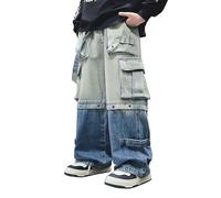 Jeans taille haute pour femmes, pantalon streetwear décontracté et droit, style hip-hop, cargo, streetwear, 2026, bleu, 11-13 ans