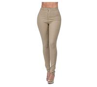 Jeans taille haute slim pour femme, coupe droite, longueur cheville, en denim uni pour le quotidien, les week-ends et les sorties café, café, S