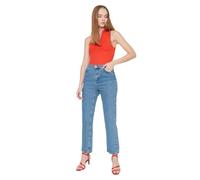 Jeans Trendyol - TWOSS21JE0085 - Blue High Waist Long Narrow Straight Jeans Femme 36