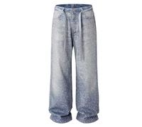 Jeans Vintage avec Perles Brillantes pour Hommes en Strass lâches épissage Complet de Strass Pantalons Hip hop surdimensionnés Style de Rue Pantalons Larges et Amples Streetwear (Bleu,TTG)