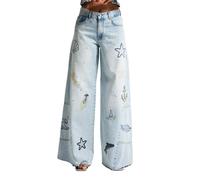 Jeans Wide Leg femme It's Basic Rhinestone 3 Bleu 36x30