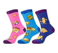 Jeasona Lot de 3 paires de chaussettes amusantes en coton pour femme Motif toast et tartinade Multicolore Taille 39-42, Beurre d'arachide multicolore, 6-9