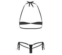 JEATHA 2Pcs Ensemble Femme Sexy Bikini Ouvert Soutien-Gorge String à Lacets Ficelle Maillot De Bain Micro Bikini Monokini 2 Pièces Lingerie Coquine Noir Taille Unique