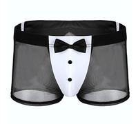 JEATHA Caleçon Homme Sexy Slip String Transparent Maille sous-Vêtement Erotique Uniforme Serveur Déguisement Majordome Waiter Costume Club Jeu de Rôle Carnaval Shorty Noir L