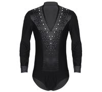 JEATHA Chemise Homme Justaucorps De Danse Manches Longues Combinaison De Ballet Latin Moderne Body De Soirée Bal Compétition Noir L