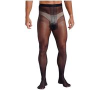 JEATHA Collant Homme Sexy Transparent Legging Thermique Extensible Collant Stocking sous-vêtement Bulge Pouch Pantyhose Noir A Taille Unique