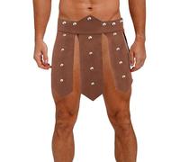 JEATHA Déguisement Gladiateur Romain Homme Faux Daim Jupe Costume Combattant Romain Cosplay Halloween Carnaval Marron M