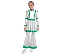 JEATHA Enfant Fille Costume Astronaute Alien Extraterrestre Métallique Robe Ensemble Cosplay Mascarade Rave Spectacle Vert 7-8 ans
