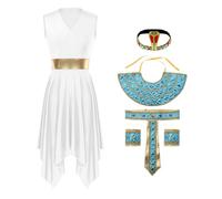 JEATHA Femme Déguisement Princesse Egyptienne Ensemble Robe De Cléopâtre Reine Egyptienne Cosplay Carnaval Halloween Clubwear BD Blanc XL