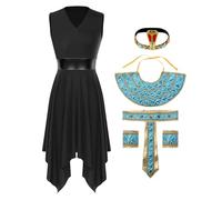 JEATHA Femme Déguisement Princesse Egyptienne Ensemble Robe De Cléopâtre Reine Egyptienne Cosplay Carnaval Halloween Clubwear BD Noir M