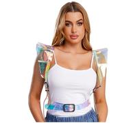 JEATHA Femme Haut Court Métallique Brillant Sans Manche Holographique Tank Top Carnaval Rave Clubwear Transparent M
