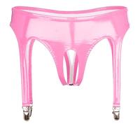 JEATHA Femme String Porte-Jarretelle Taille Basse Culotte Cuir Verni Ouvert Entrejambe Tanga Wetlook sous Vêtement S-4XL Rose XL