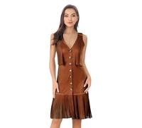 JEATHA Gilet Robe de Hippie sans Manche à Franges en Daim Femme Robe Style Cow-Boy Western Clubwear