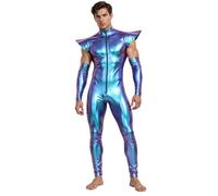 JEATHA Homme Déguisement Halloween Astronaute Espace Métallique Bodysuit | Fermeture Éclair Devant,Ensemble Manches Amovibles,Longues,Croisière,Disco,Mascarade,Carnaval,Anniversaire,Spectacle