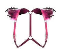 JEATHA Homme Femme Harnais De Corps Plumes Steampunk Harnais De Poitrine Cosplay Performance Halloween Carnaval Clubwear Rose Vif Taille unique
