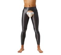 JEATHA Homme Sexy Legging Creux Ouvert Entrejambe Pantyhose Pantalon Thermique Legging Collant sous Vêtement Lingerie M-XXL Gris L
