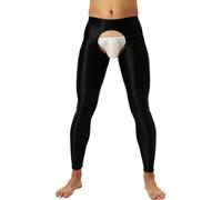JEATHA Homme Sexy Legging Creux Ouvert Entrejambe Pantyhose Pantalon Thermique Legging Collant sous Vêtement Lingerie M-XXL Noir L