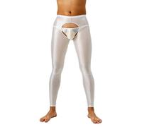 JEATHA Homme Sexy Legging Creux Ouvert Entrejambe Pantyhose Pantalon Thermique Legging Collant sous Vêtement Lingerie M-XXL Blanc XL