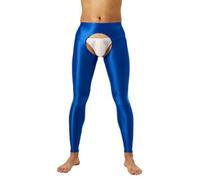 JEATHA Homme Sexy Legging Creux Ouvert Entrejambe Pantyhose Pantalon Thermique Legging Collant sous Vêtement Lingerie M-XXL Bleu XXL